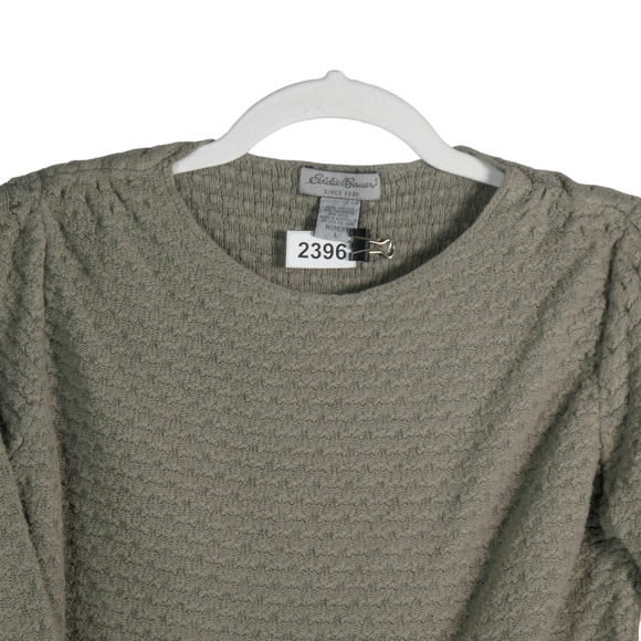 Eddie Bauer Knit Sweater Women Large Green Wool Cashmere Blend Cropped Soft Cozy - Picture 2 of 12